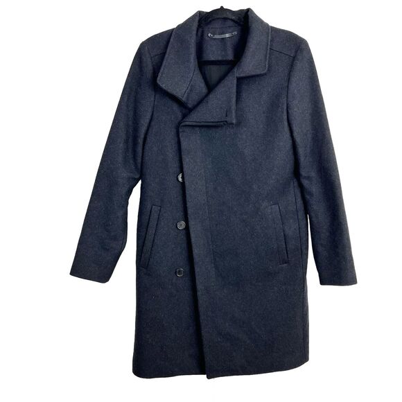ALL SAINTS Banner Overcoat Coat Men S/36 Black Italian Cloth Wool Blend Classic - Picture 2 of 7